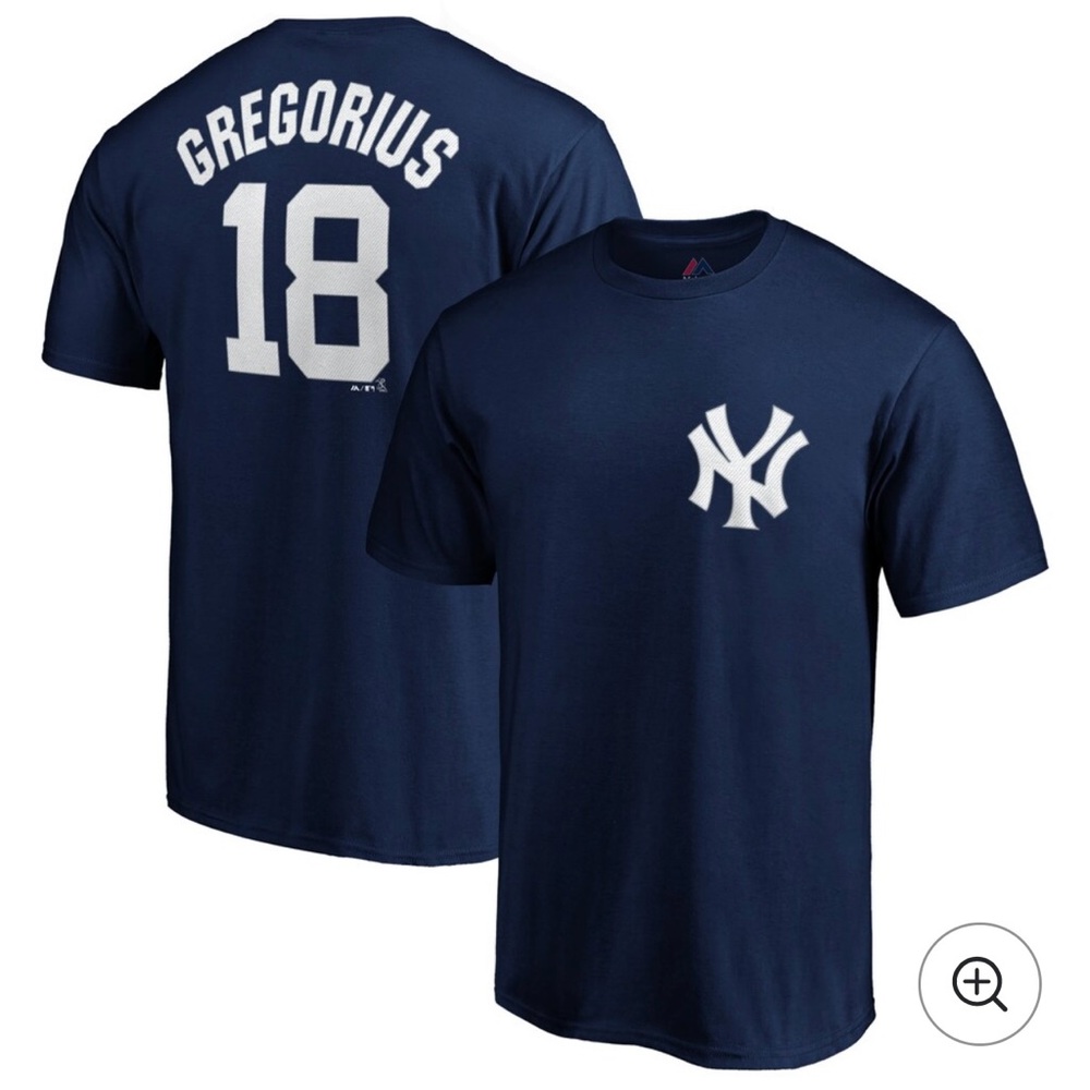 Majestic New York Yankees Didi Gregorius Navy Blue Number 18 Cotton T Shirt